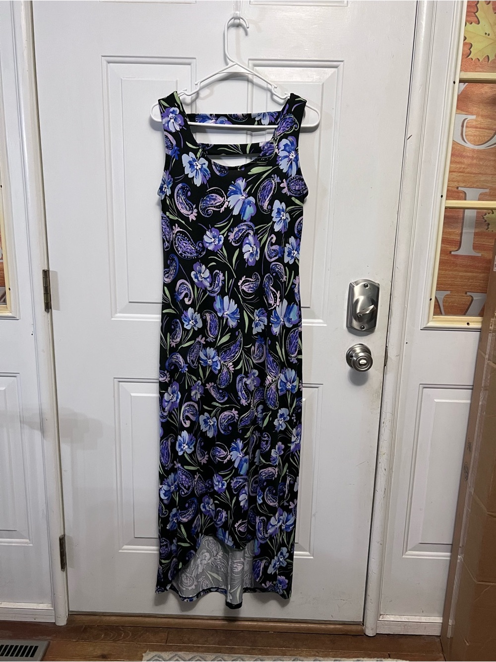 Nina Leonard Womens M Black Purple Floral Paisley High Low Maxi Dress